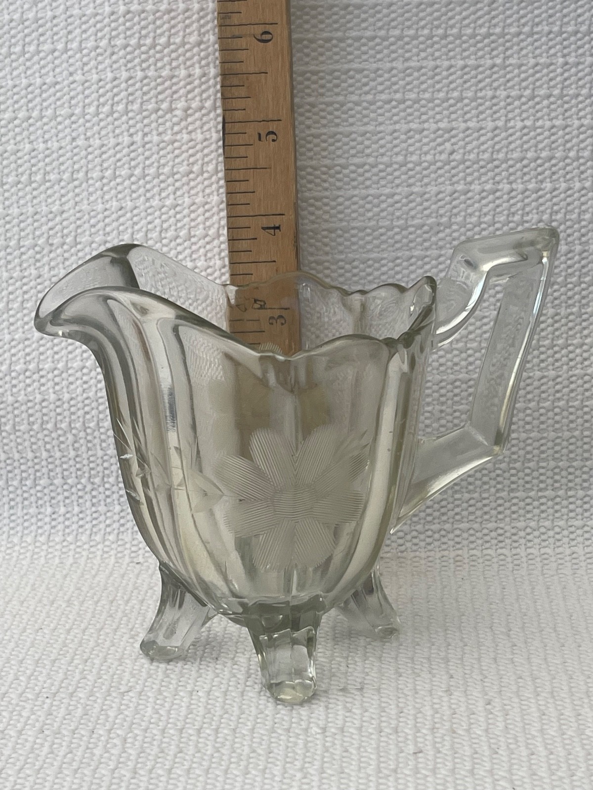 Vintage Floral Etched Glass 4 Footed Creamer 4” Federal Glass??