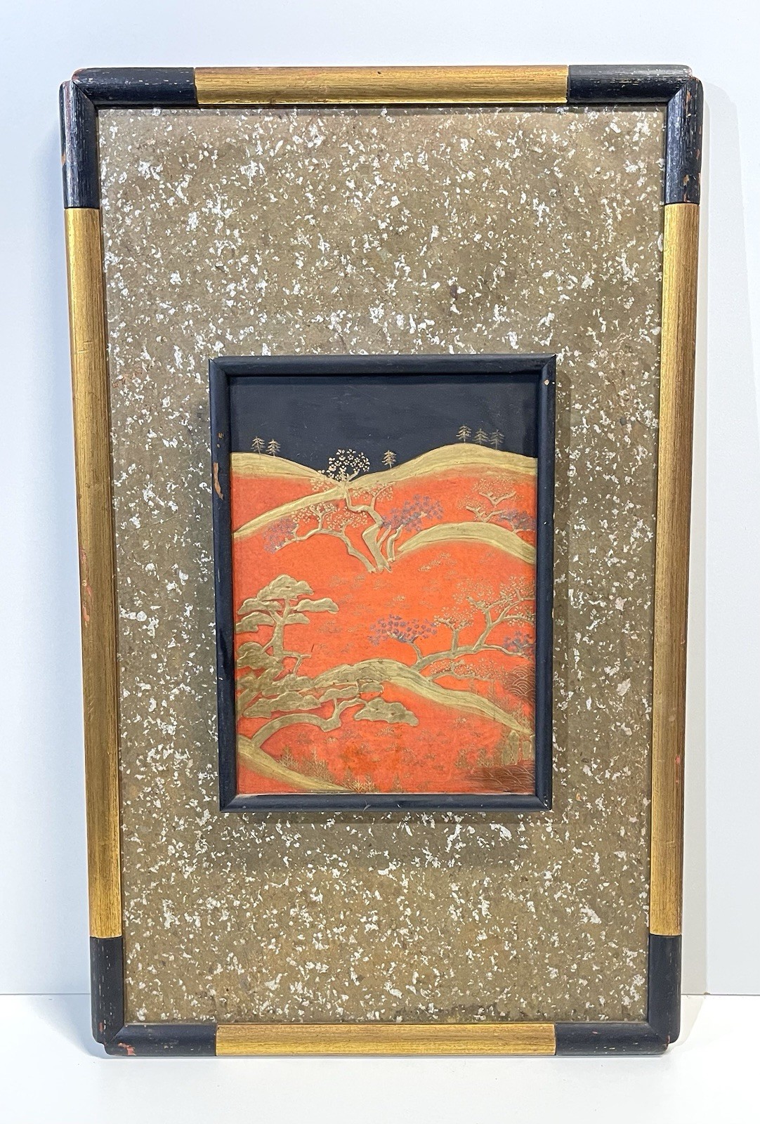 Vintage Japanese Red Lacquer Gold Gilt Decorated Framed Wall Art Panel Vintage Japanese Red Lacquer Gold Gilt Decorated Framed Wall Art Panel
