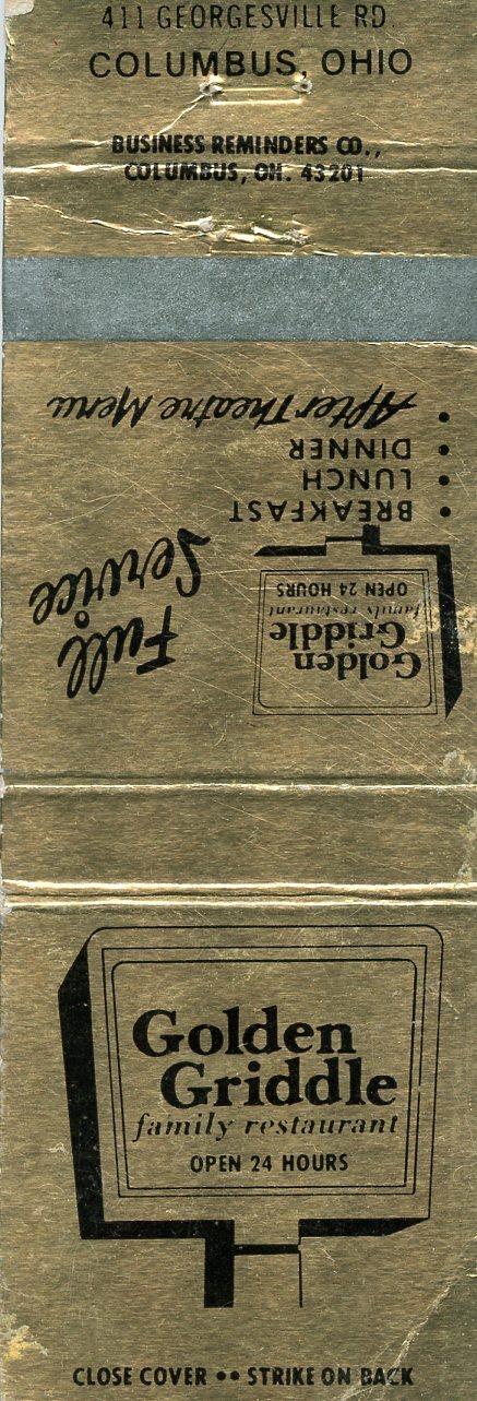 Golden Griddle, Columbus, Ohio Matchbook