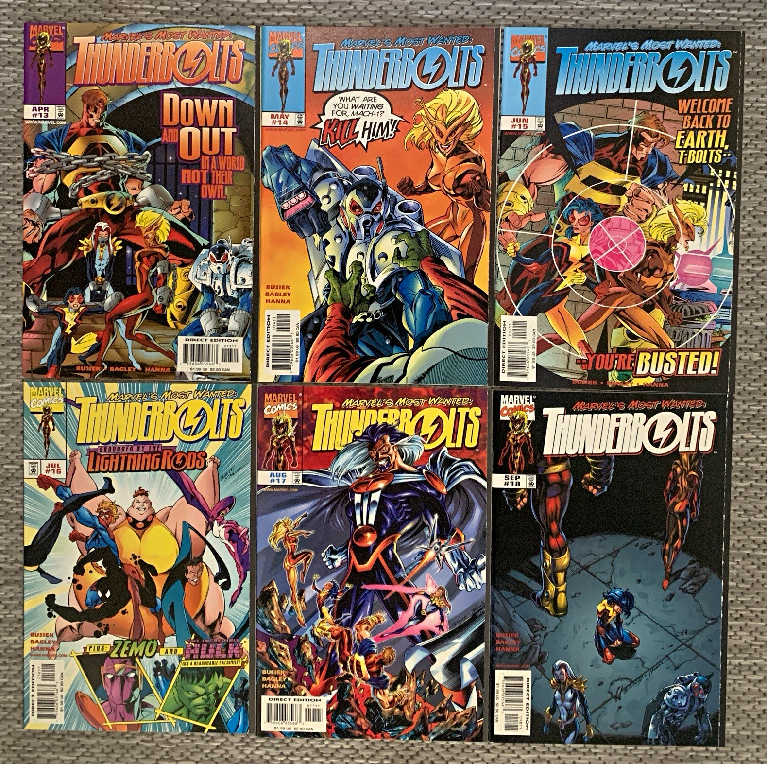 MARVEL Comics Lot THUNDERBOLTS #13 14 15 16 17 18 VF+VF/NM Atlas Hulk 