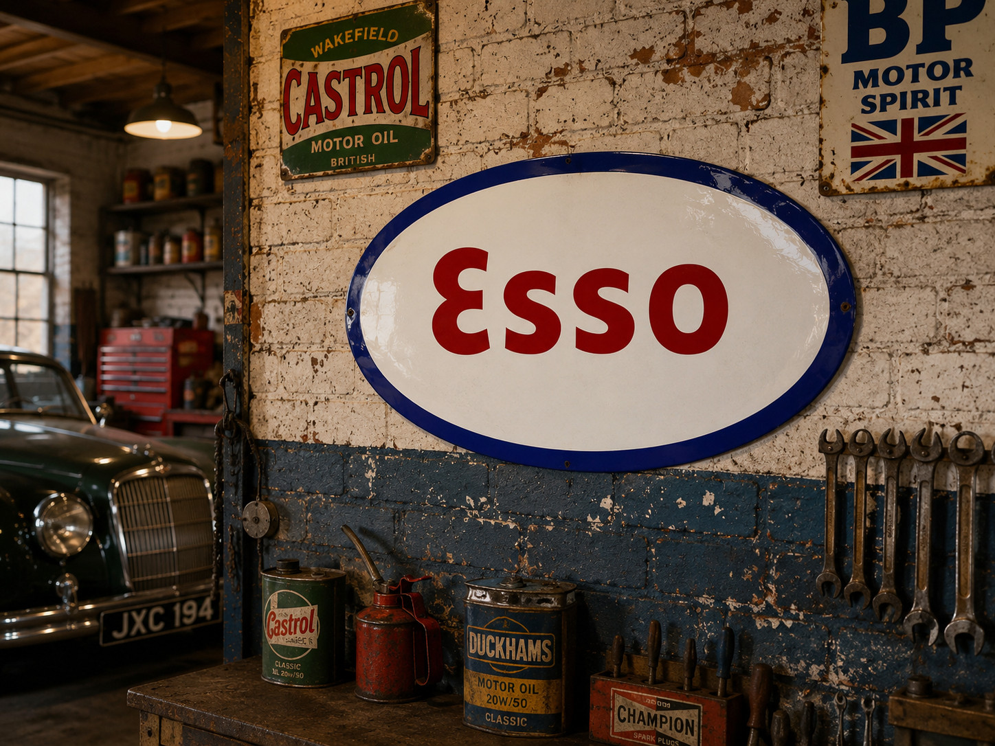 ESSO Gasoline Motor Oil Vintage Style Porcelain Enamel Garage Sign Shield 31.5\