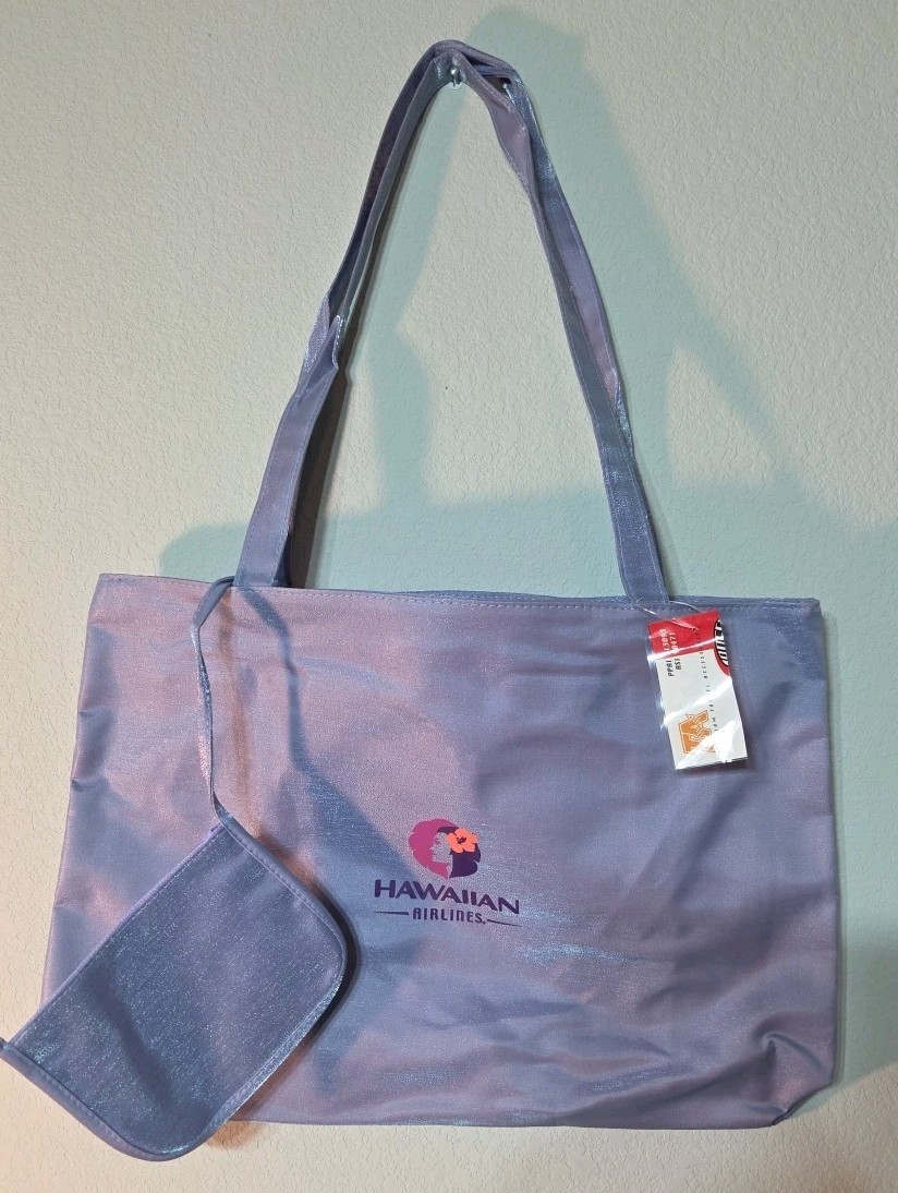 Rare Hawaiian Airlines Logo Promo Metallic Satin Tote Bag American Travel 17X14