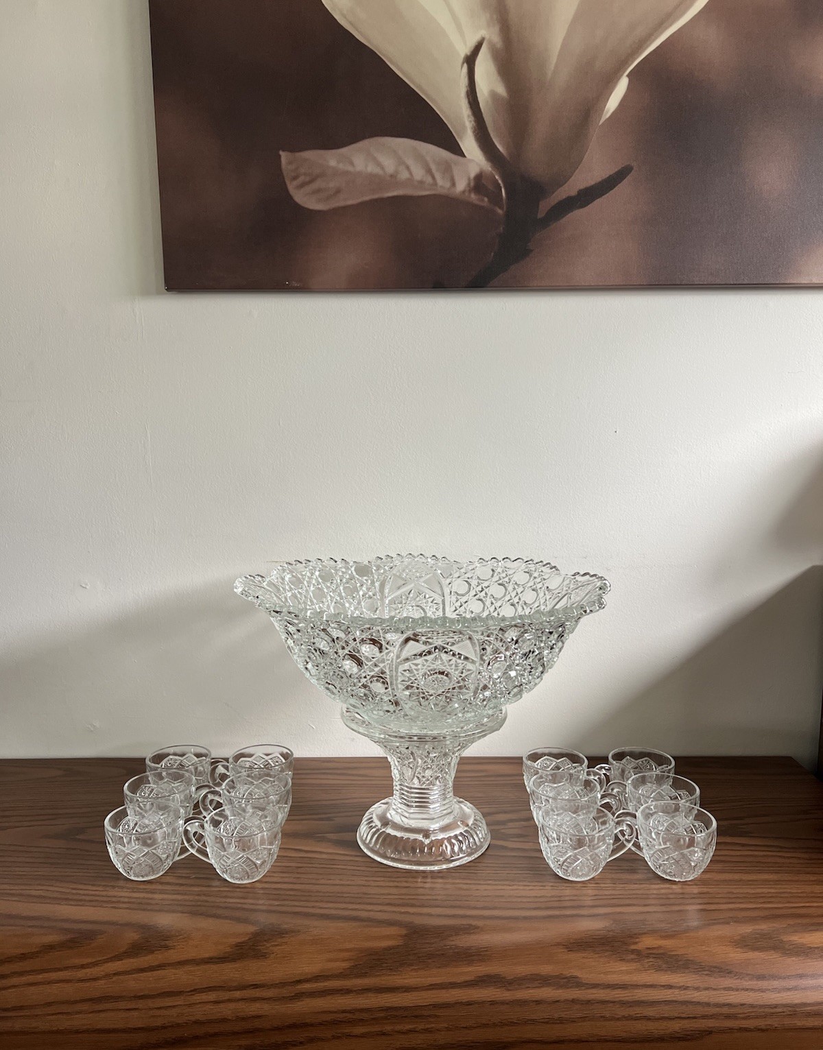 1894 EAPG Mckee Cut Glass Punch Bowl With Base & 12 Cups 1894 EAPG Mckee Cut Glass Punch Bowl With Base & 12 Cups