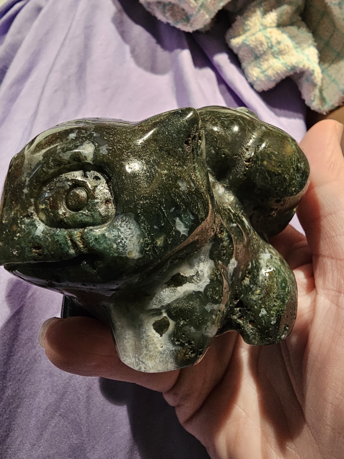 natural Moss Agate Crystal Bulbasaur