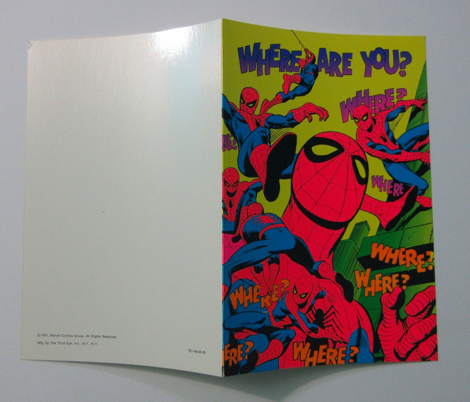ORIGINAL 1971 Marvel Third Eye Amazing Spider-man Greeting Card:70\'s Marvelmania
