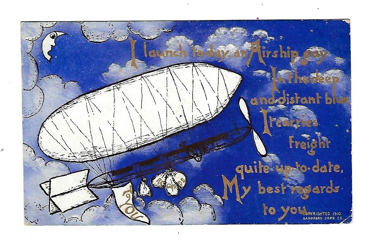 1910 Zeppelin Airship Postcard In The Deep And Distant Blue - StanfordCard Co.