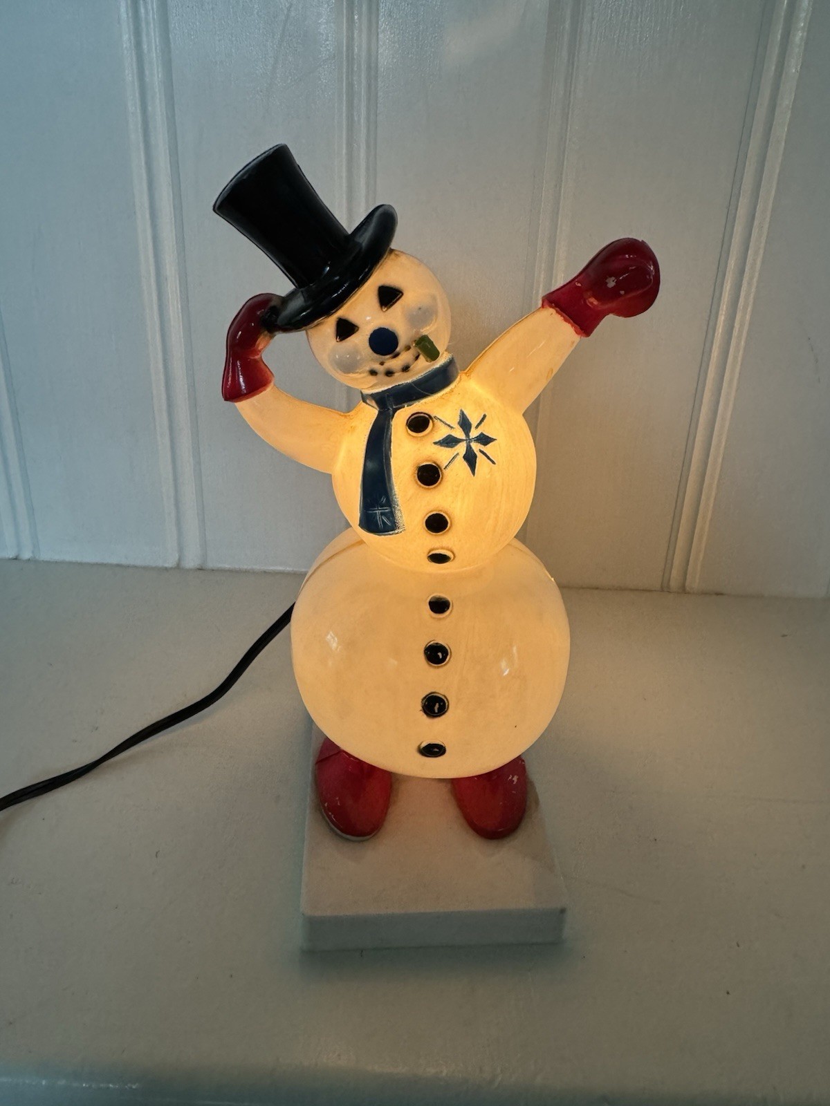 Vintage Christmas Rosbro Snowman, Light Up Hard Blow Mold