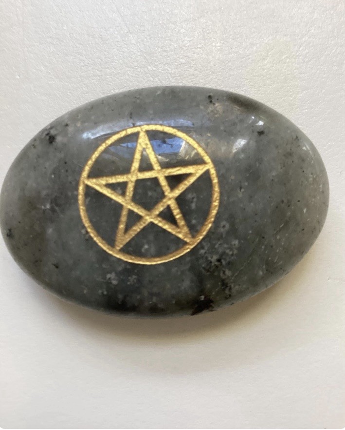 Authentic Labradorite Palm Crystal: Protection Talisman, Pentacle Engraved