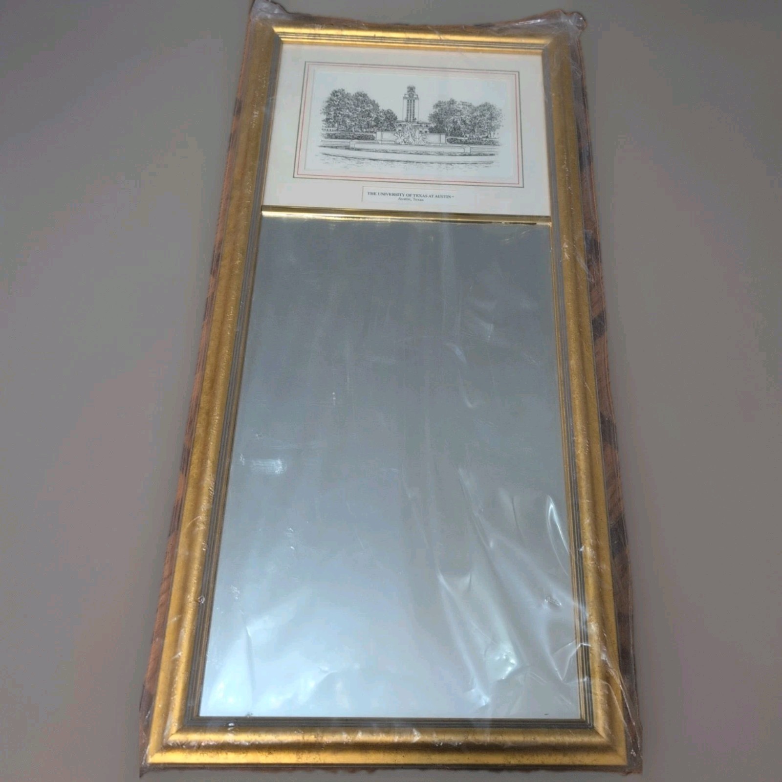 Vintage University of Texas Austin Eglomise Designs Framed Mirror Tower 24x11
