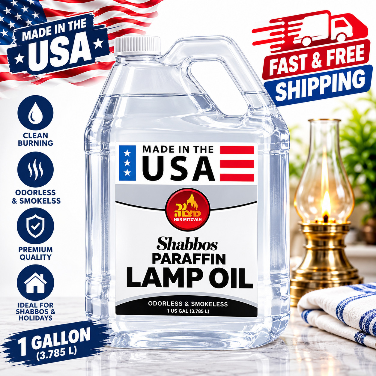 1 Gallon Paraffin Lamp Oil – Clear, Smokeless, Odorless, Clean-Burning Fuel
