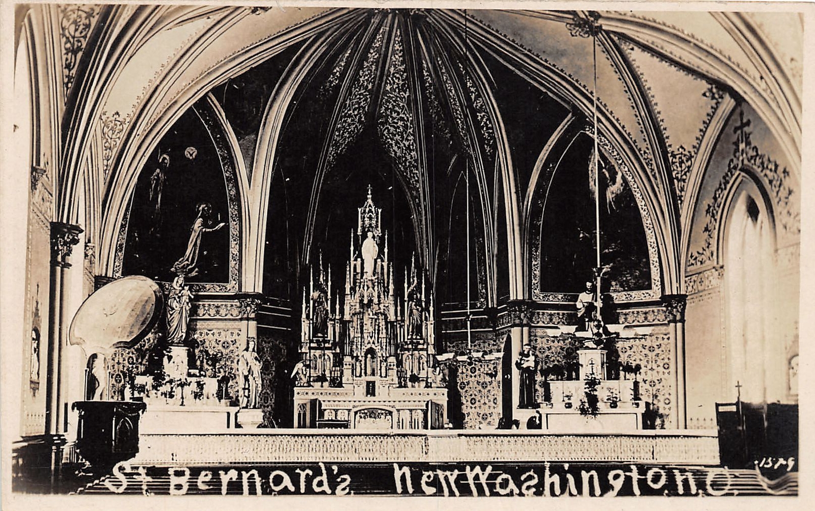 J71/ New Washington Ohio RPPC Postcard c1910 Interior St Bernard\'s Church 8