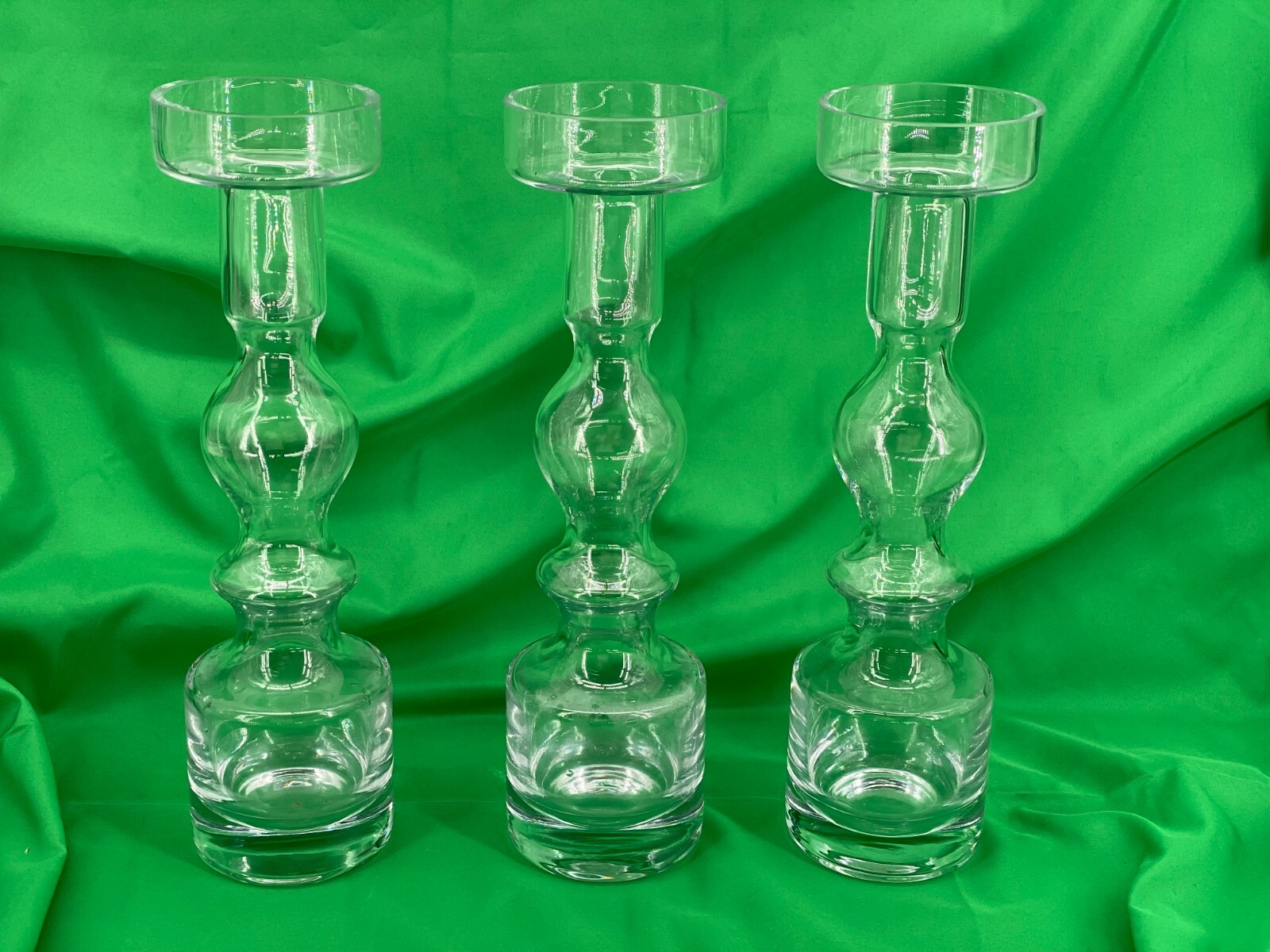Lot of 3 1970s Riihimaen Lasi Pompadour Candlestick Vases by Nanny Size: 11\