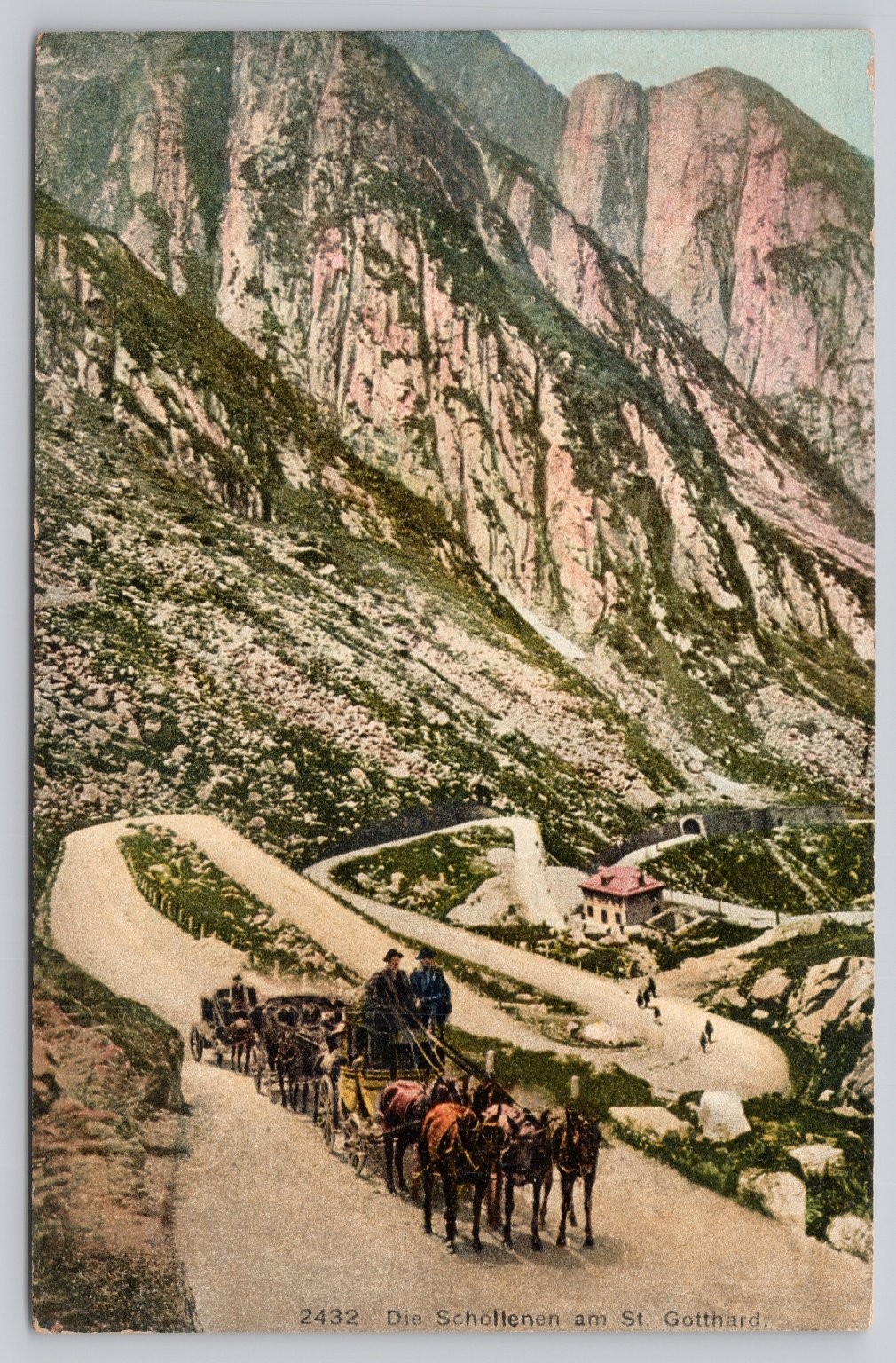 Vintage St. Gotthard Pass Schöllenen Gorge Horse Carriage Postcard Switzerland Vintage St. Gotthard Pass Schöllenen Gorge Horse Carriage Postcard Switzerland