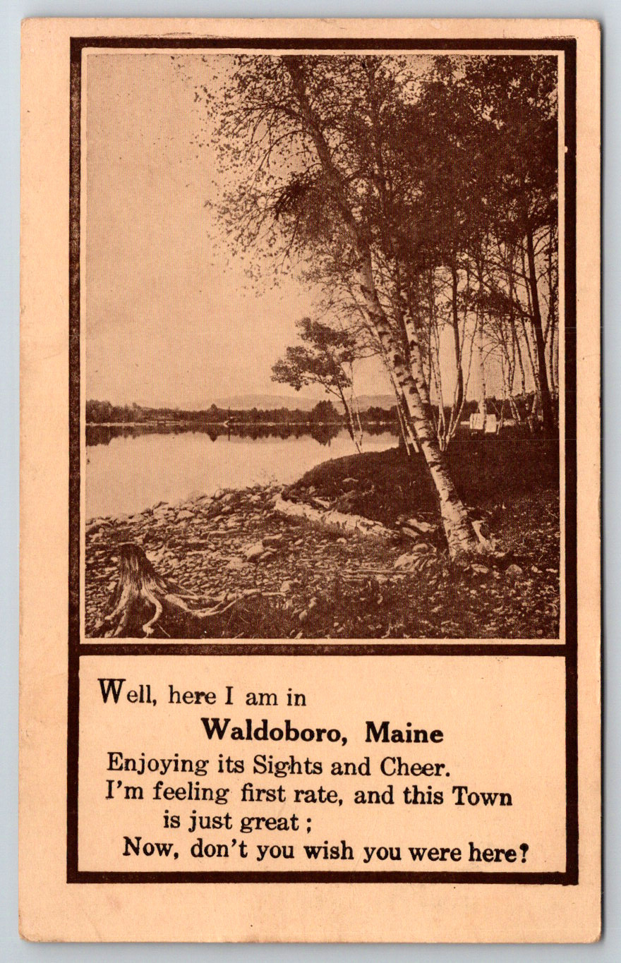 c1960s Waldoboro Maine Postcard Sights Cheer Town Great Sights Chrome
