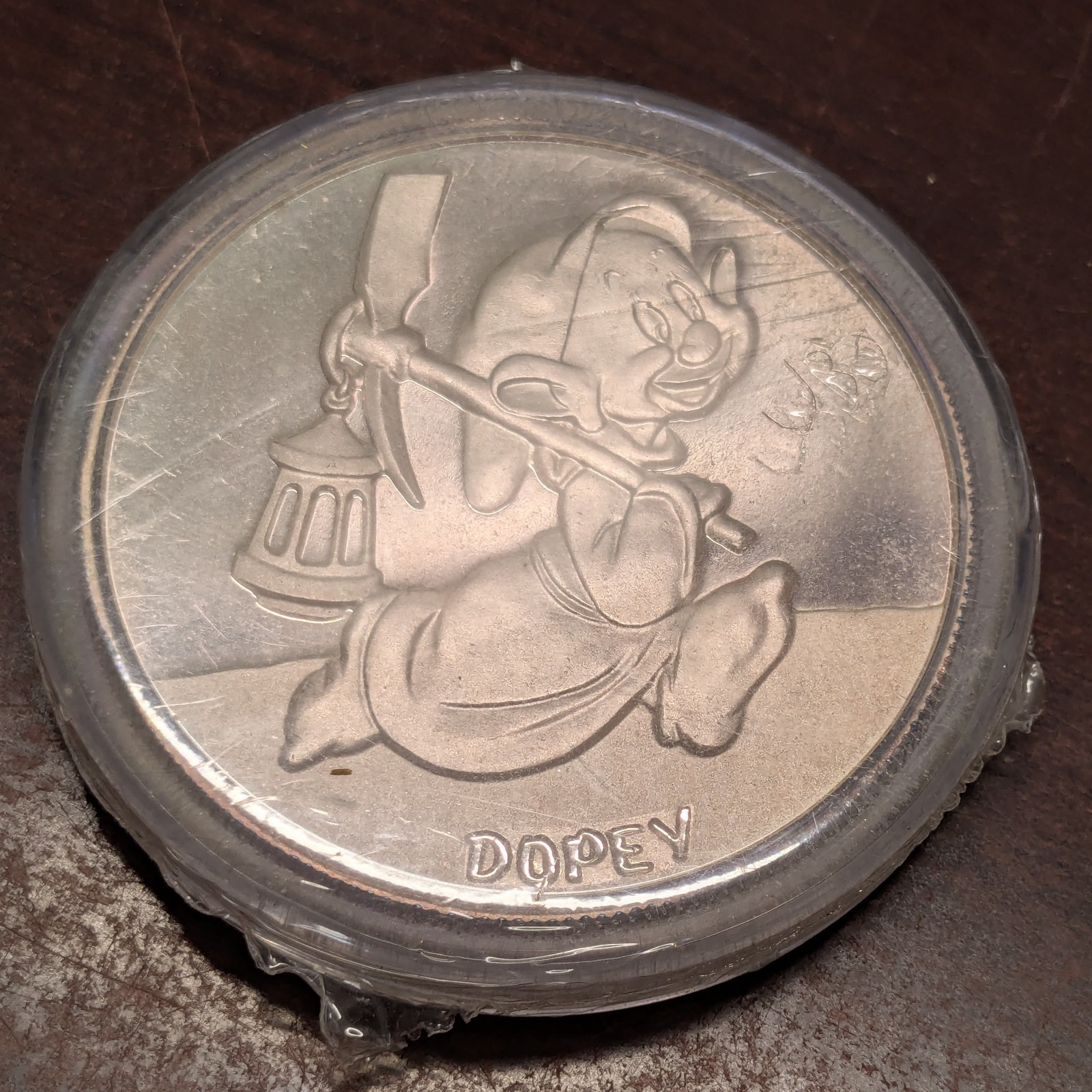 1987 Vintage  Disney’s 50th Snow White “Dopey” 5 oz .999 Silver Round Coin