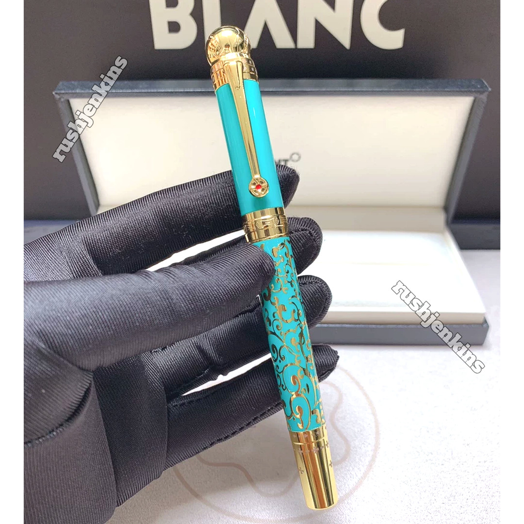 Montblanc Luxury Turquoise Gold Pattern Rollerball Pen Elegant Rare VIP Gift Box