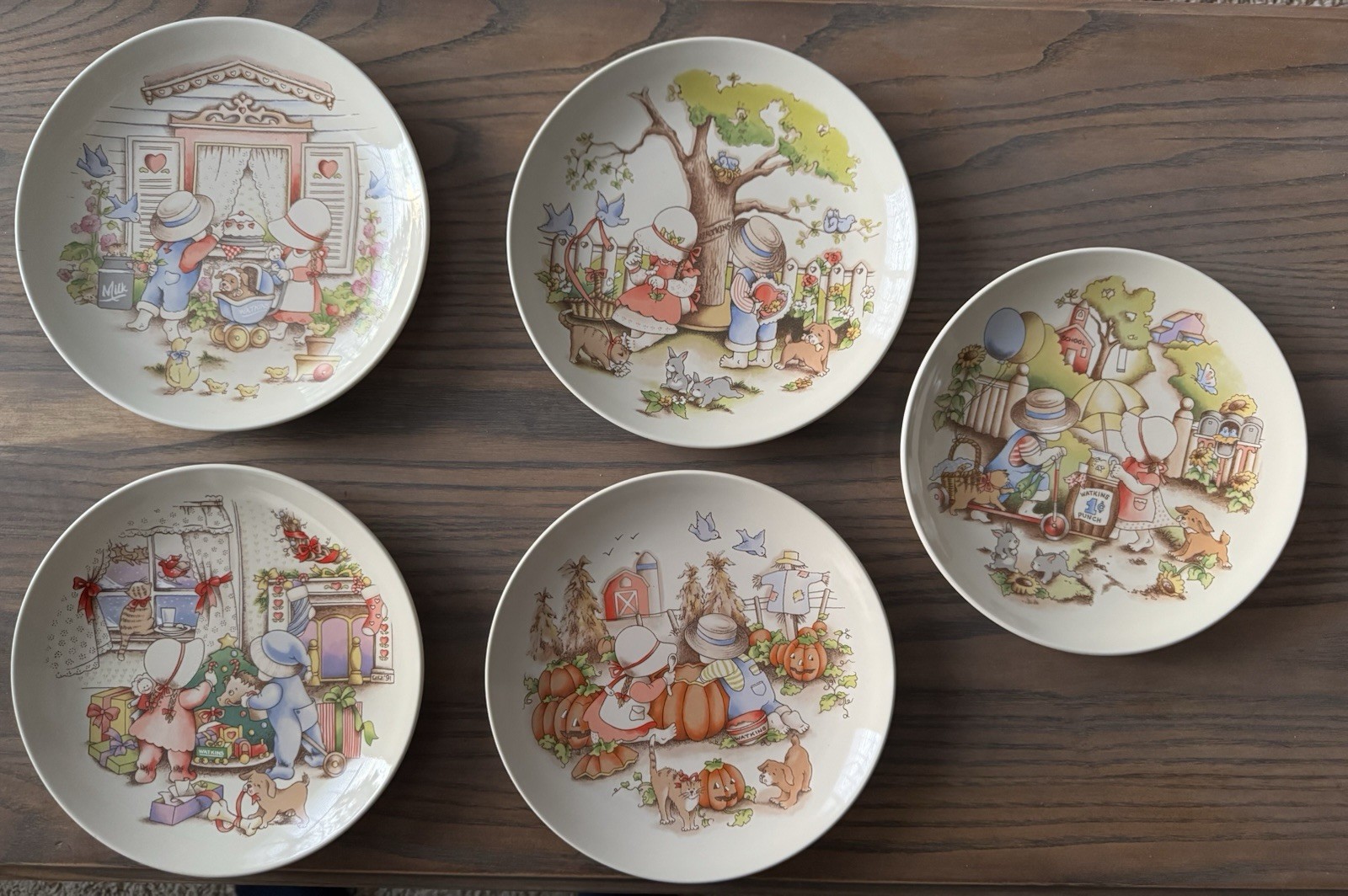 Vintage 1991 Watkins Country Kids Dessert Plates Set of 5 Ceramic Collector