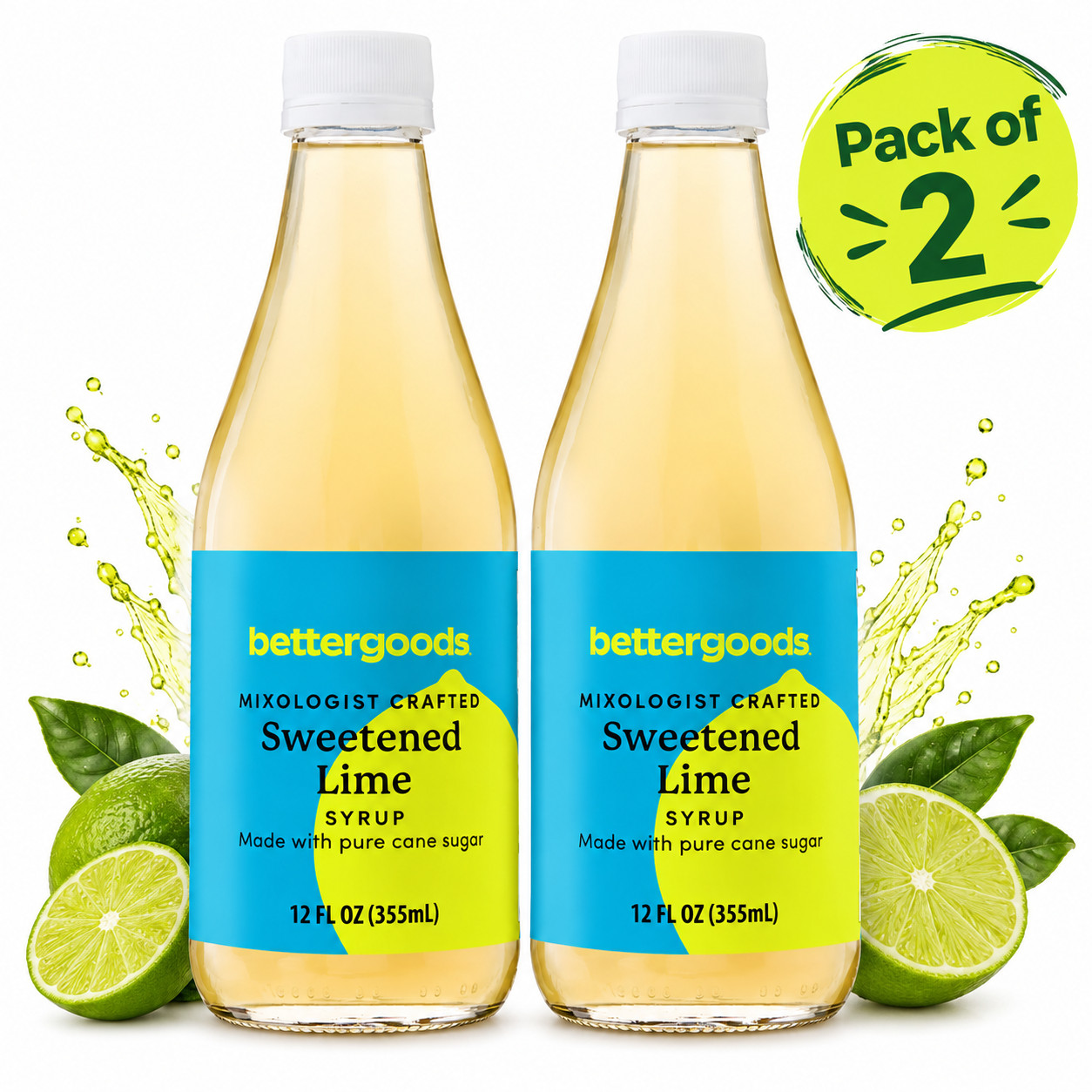 ( Pack of 2 )bettergoods Lime Simple Syrup 12 fl oz Each Glass Bottle...