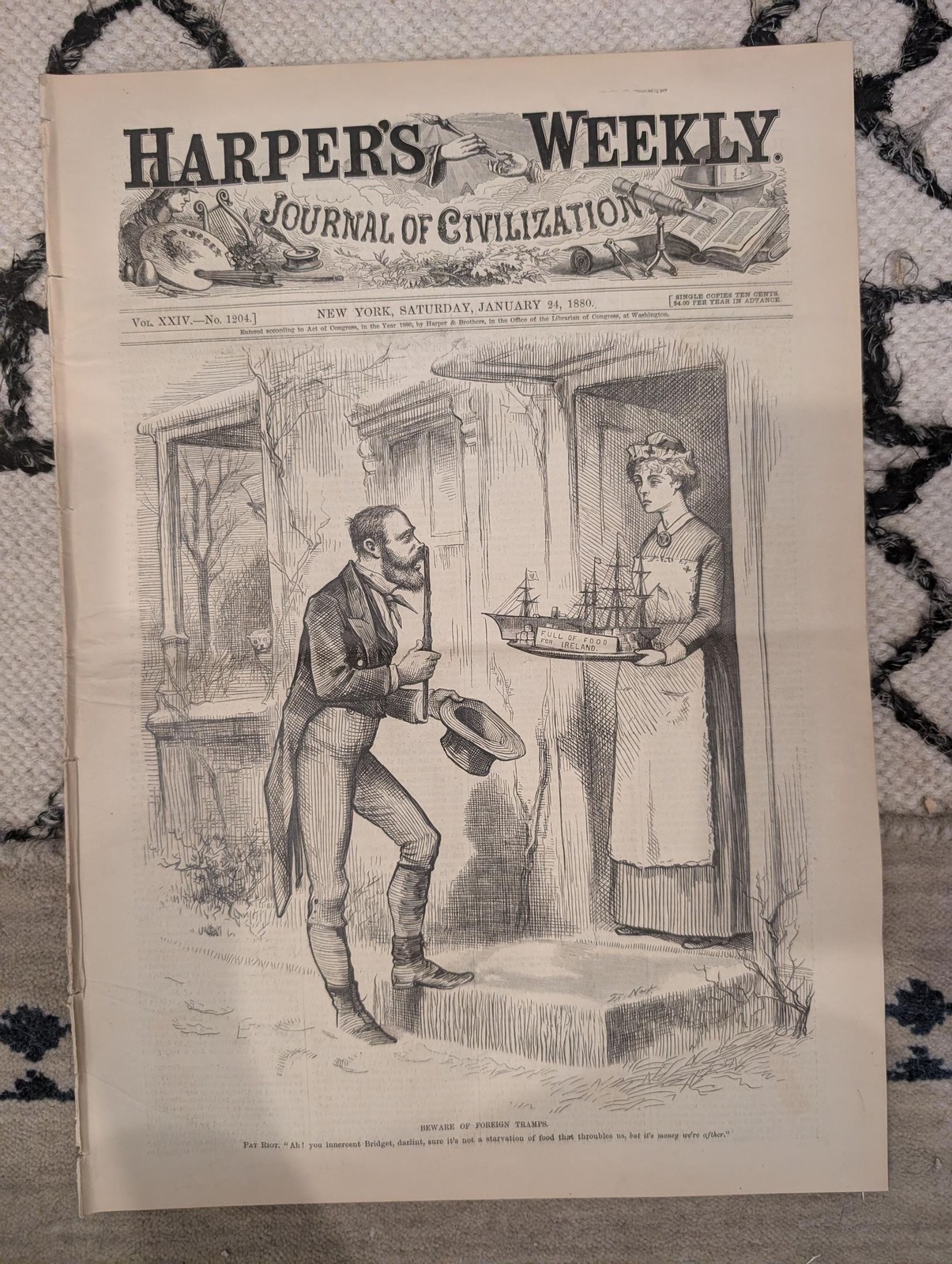 1880 Harpers Weekly Nast Political Cartoon, Mask Ball, Metropolitan Hall Jan 24