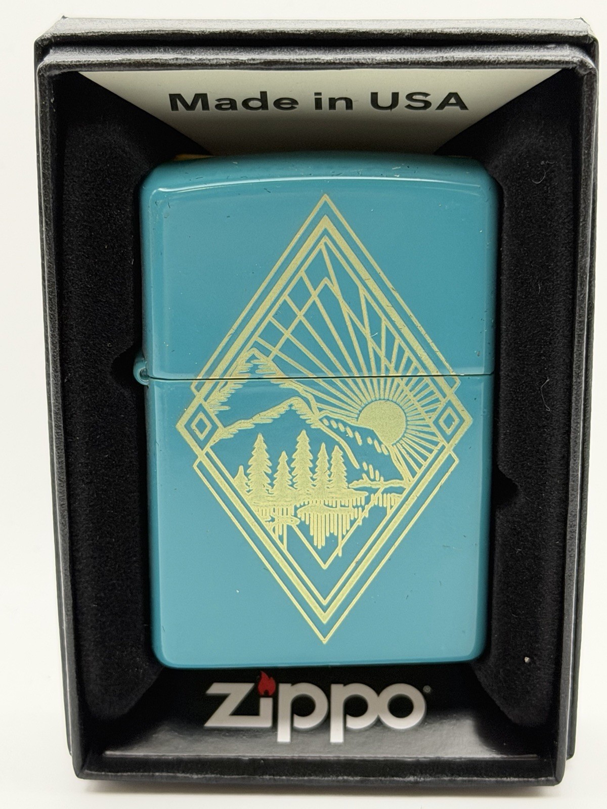 2022 Outdoor Design Mountain Lake Teal Matte Zippo Lighter NEW 48473
