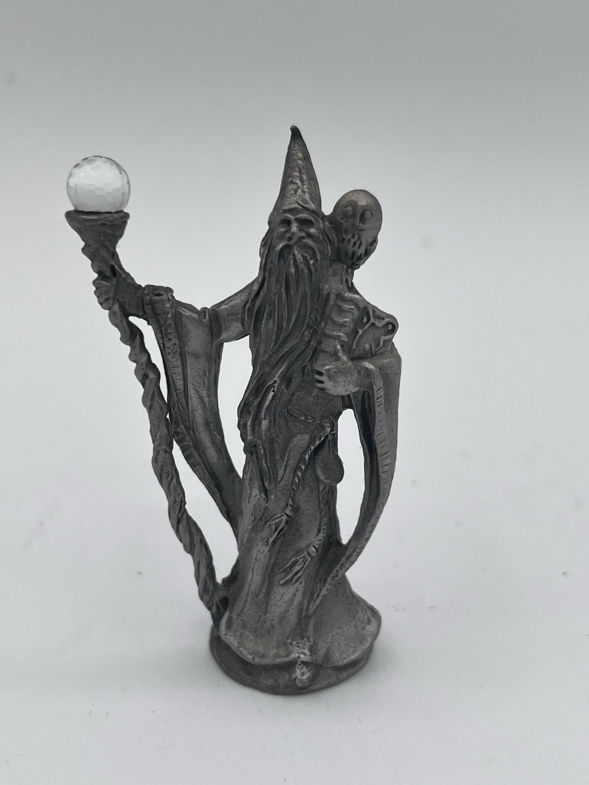 Vintage Gallo Pewter Wizard With Staff And Crystal Ball Figurine 3\