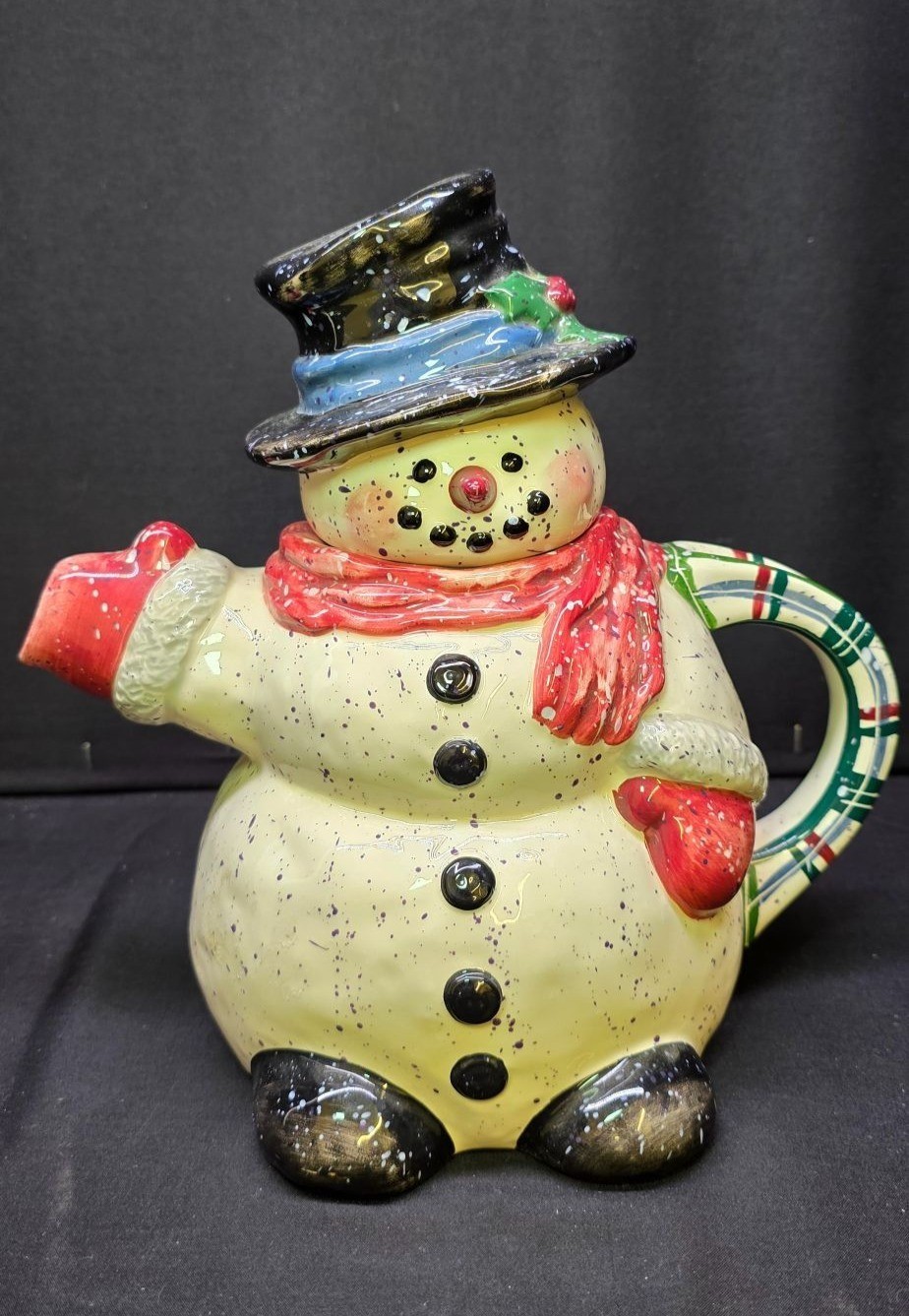 Vintage Novelty Snowman Shaped Ceramic Teapot by Julie Ueland Enesco 1998