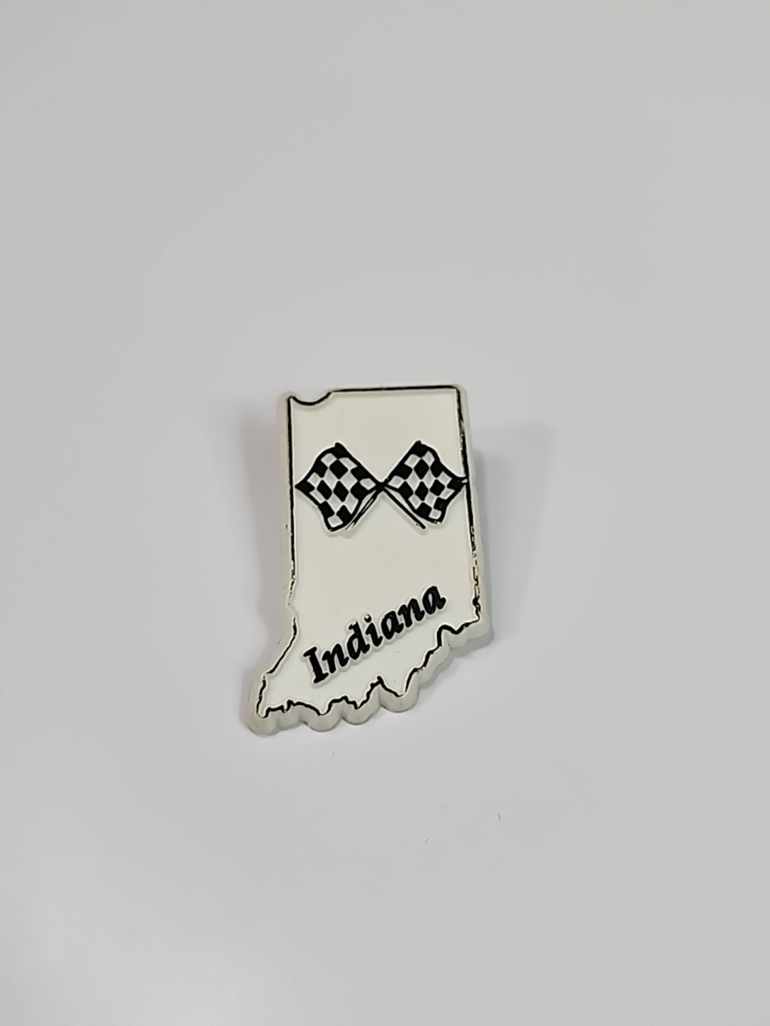 PLASTIC Indiana Travel Souvenir Pin Map Shape Black & White Colors Flags 