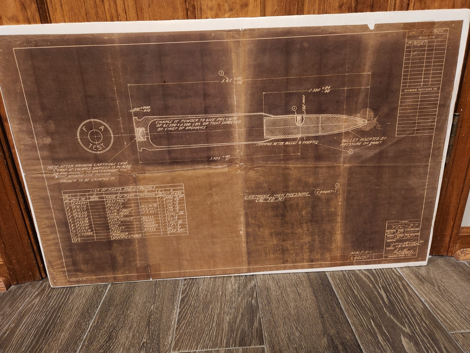 Vintage and VERY Rare Frankford Arsenal Technical Cartridge Production Drawing