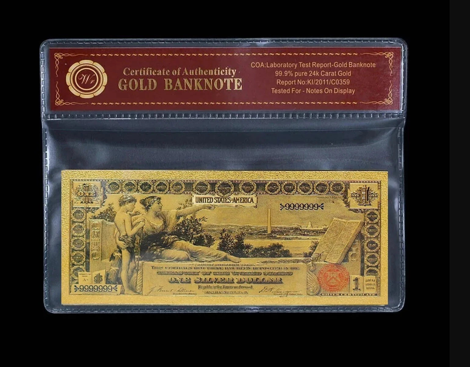 1896 $1 Silver Certificate Educational Bill with Bag and Certificate