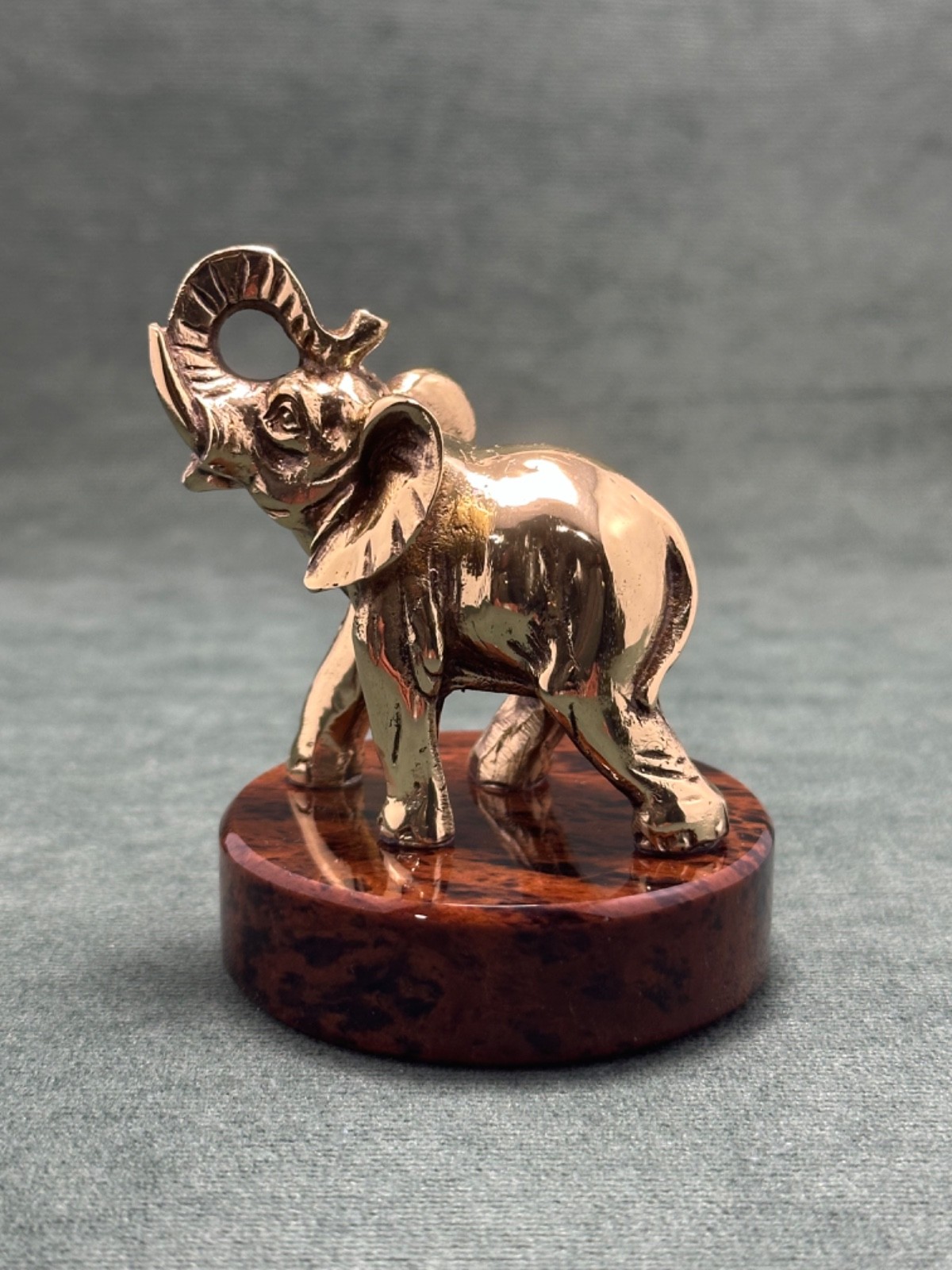 Art Deco Elephant Figurine Cast Bronze Statuette Sculpture Base Obsidian stone