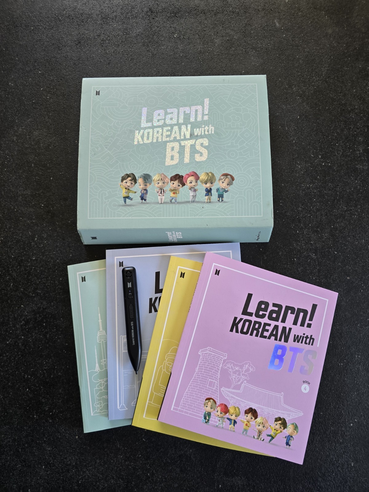 Learn Korean w/ BTS Official Book Package, Speaking Pen. Some Damage. No Charger