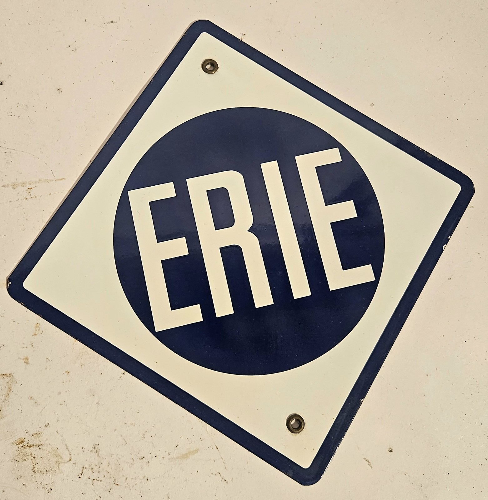 VTG ERIE Railroad Diamond Shaped Porcelain Sign 11\