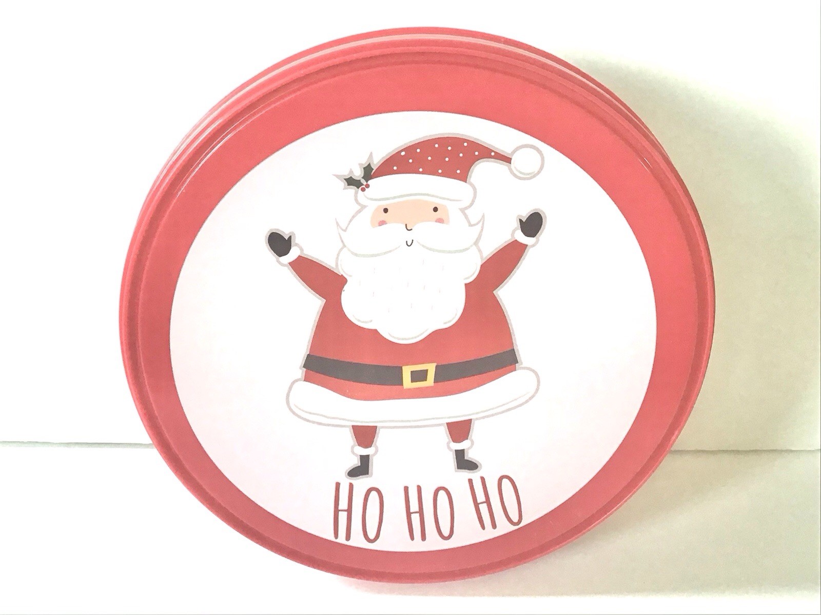 Christmas Treat Container Plastic Red White Santa Claus Ho Ho Ho