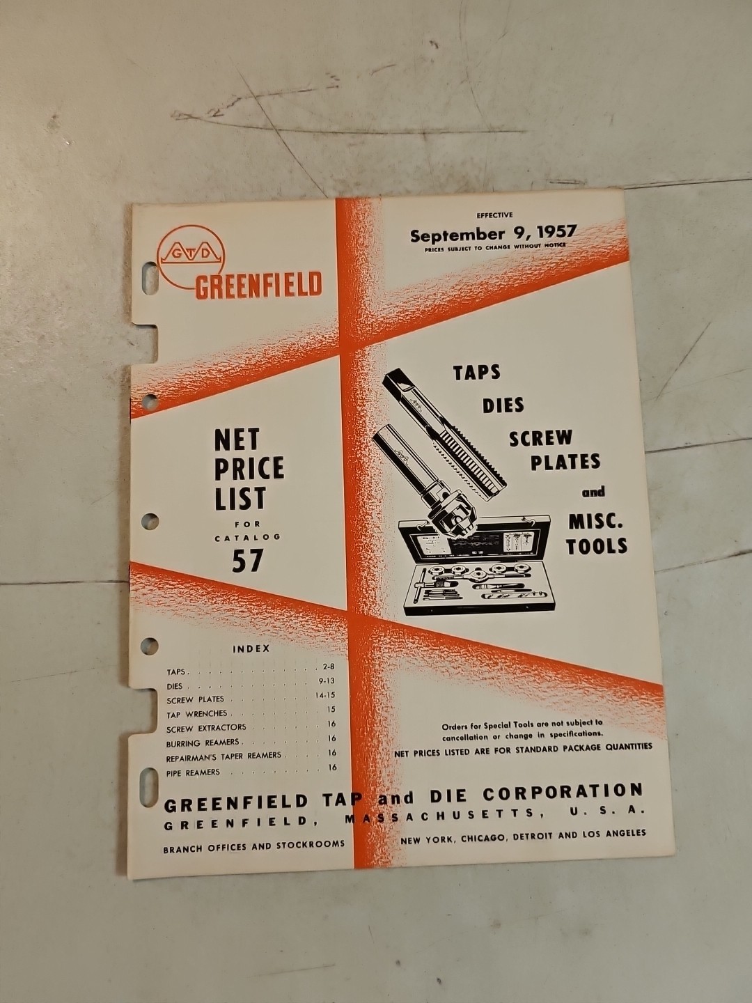 Vintage 1957 Greenfield Tap & Die Corp. Taps, Dies, Screw Plates Tools Catalog Vintage 1957 Greenfield Tap & Die Corp. Taps, Dies, Screw Plates Tools Catalog