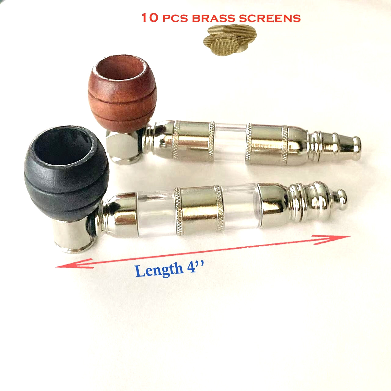 Random Color 2 PCS small chamber wood bowl metal smoking pipe w 10 brass screens Random Color 2 PCS small chamber wood bowl metal smoking pipe w 10 brass screens