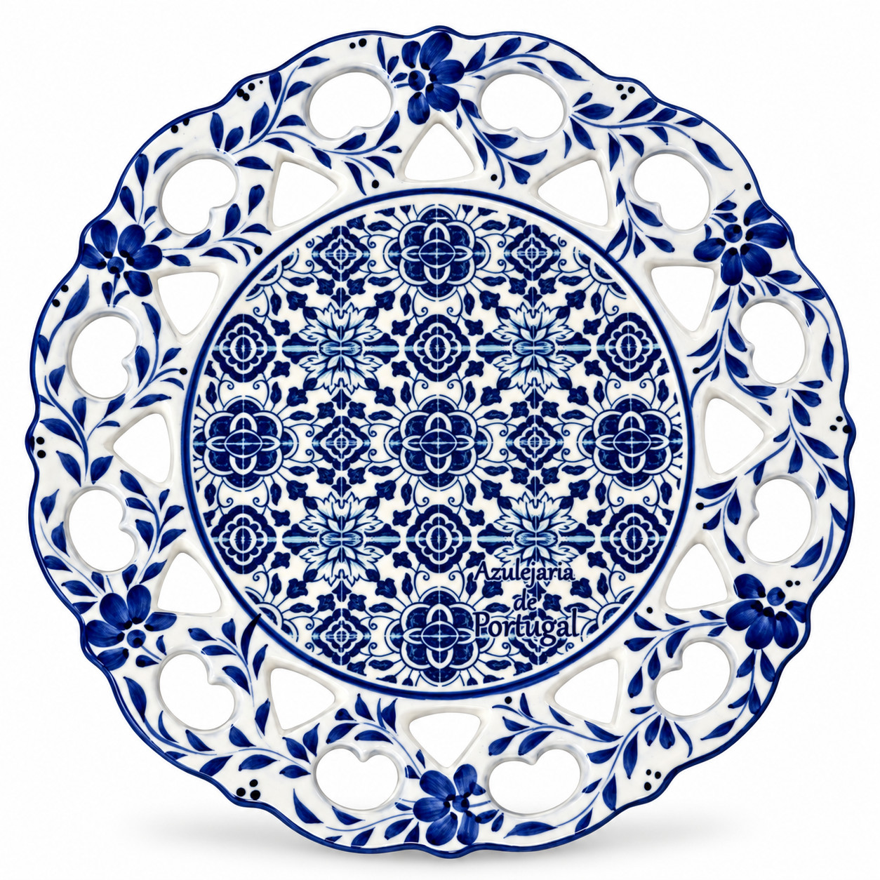 Hand-Painted Portuguese Ceramic Azulejo Plate – Pinha Azul Design, 9.5\ Hand-Painted Portuguese Ceramic Azulejo Plate – Pinha Azul Design, 9.5\
