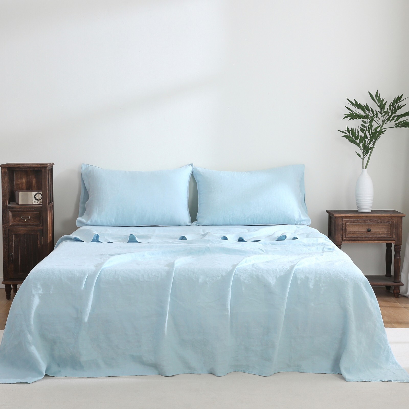 100% France Linen Sheets 4 Pcs Set 1 Flat Sheet 1 Fitted Sheet 2 Pillowcases