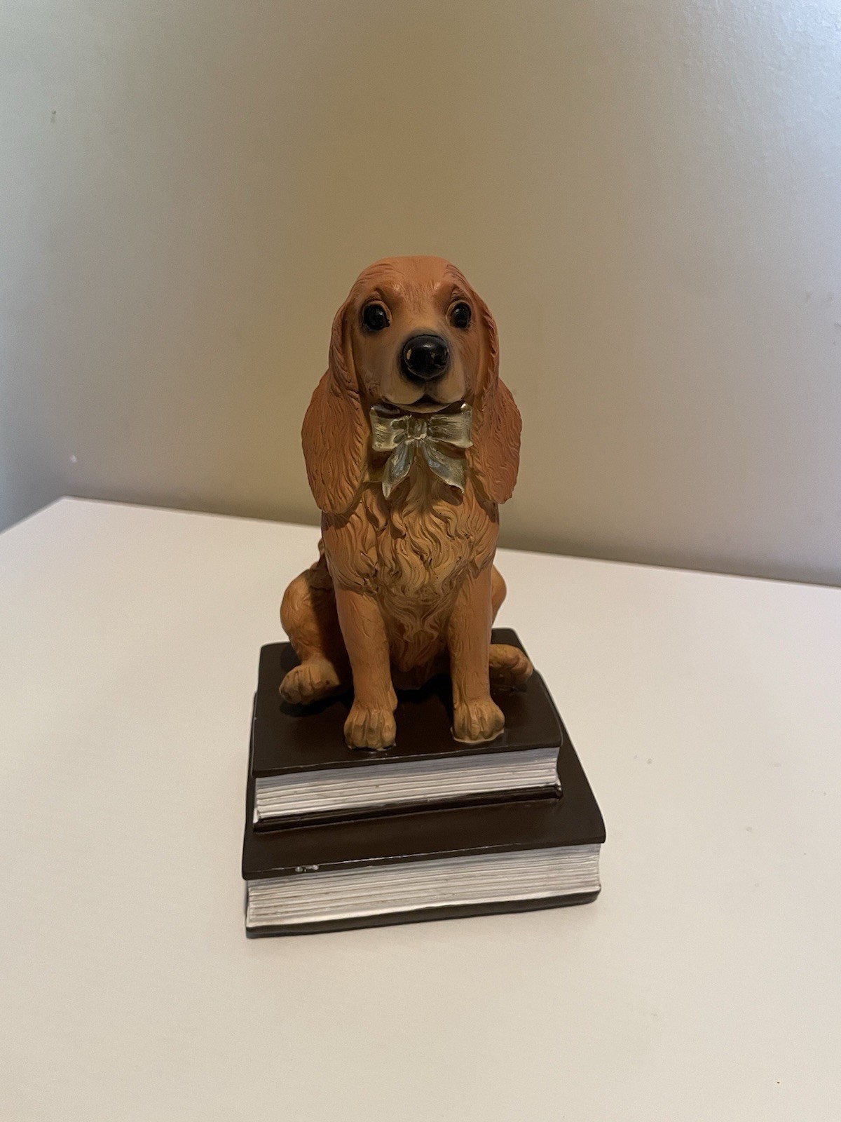 Cocker Spaniel Figurine Sitting On Top of Books Dog Statue