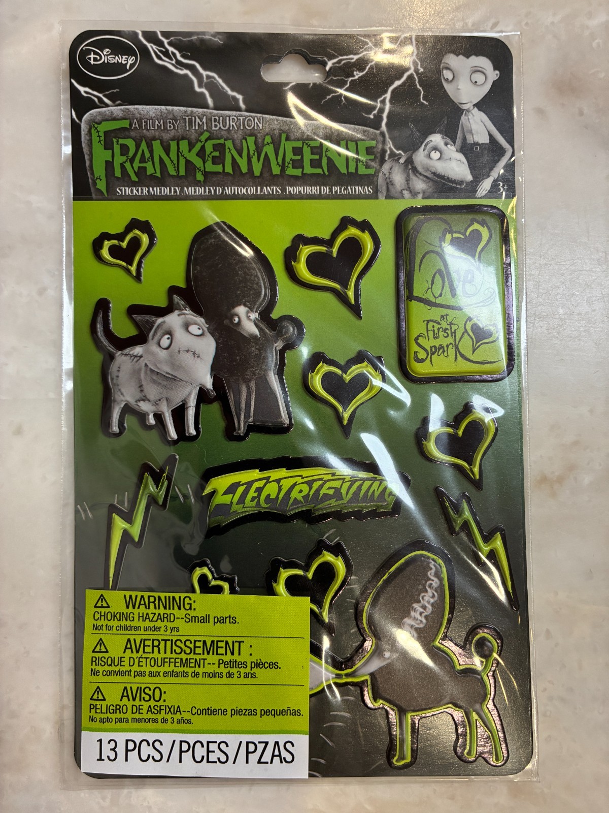 Disney Frankenweenie Sparkly Stickers RIP Sheet Tim Burton NOS