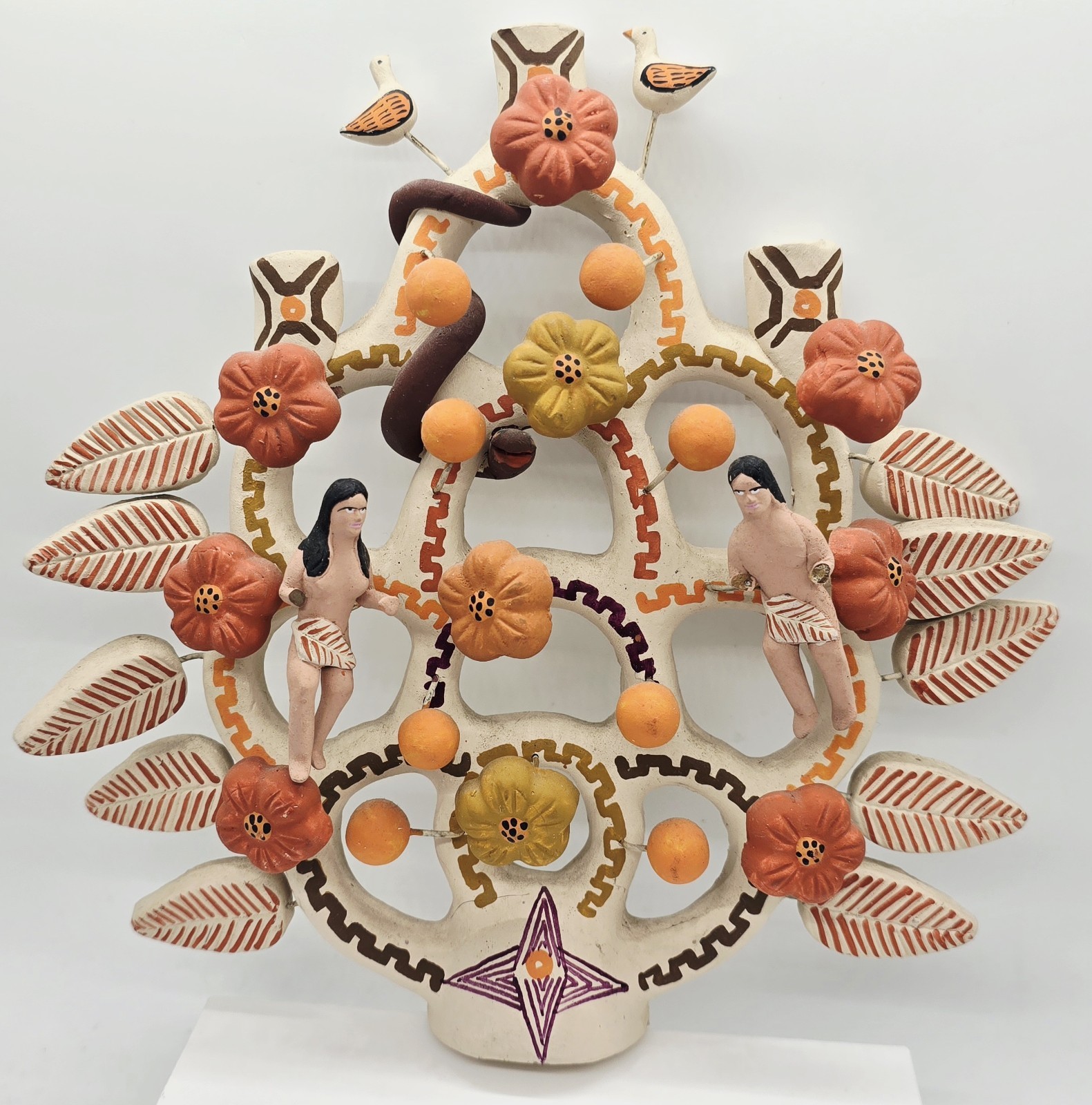 Rare Vintage Adam & Eve Garden Of Eden Tree Of Life Terracotta Candelabra Mexico