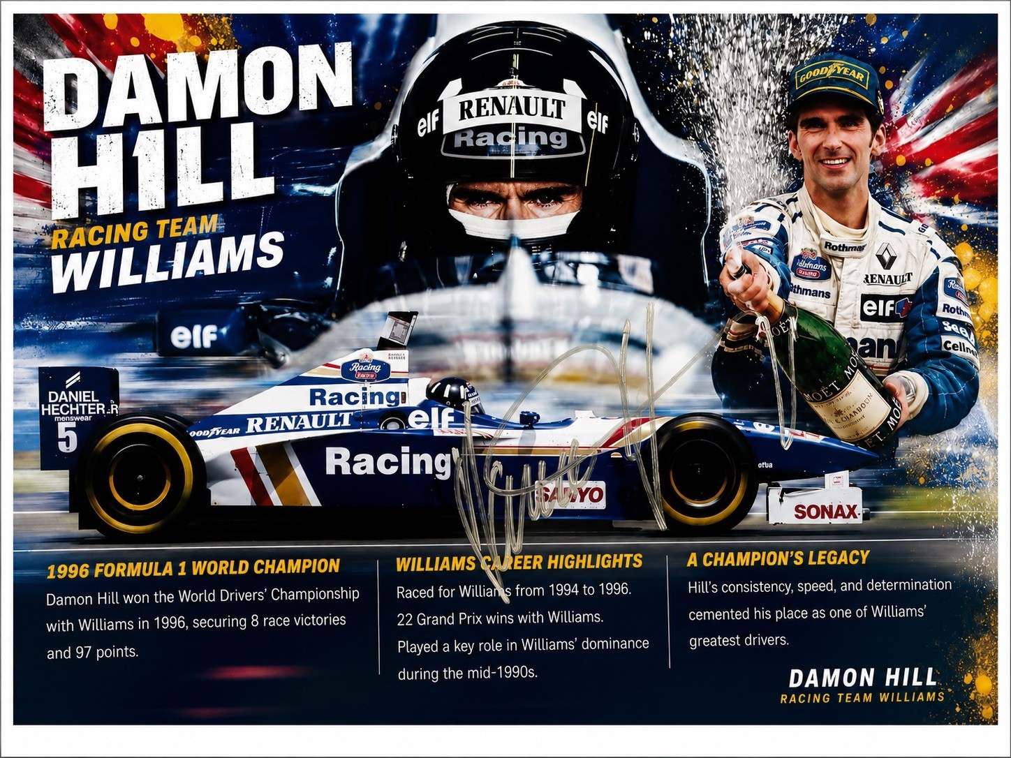 Damon Hill Hand Signed Photo A4 12x8 Inch Autograph Inc COA Formula One