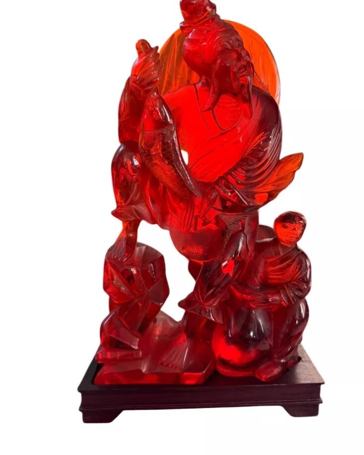 Cherry Amber Sculpture Chinese Fisherman Large
