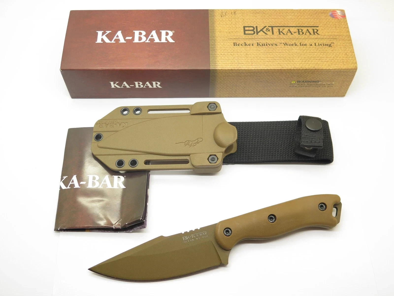 Ka-Bar BK-18 USA Becker Harpoon Tan Handle Fixed Blade Hunting Camp Knife NEW Ka-Bar BK-18 USA Becker Harpoon Tan Handle Fixed Blade Hunting Camp Knife NEW