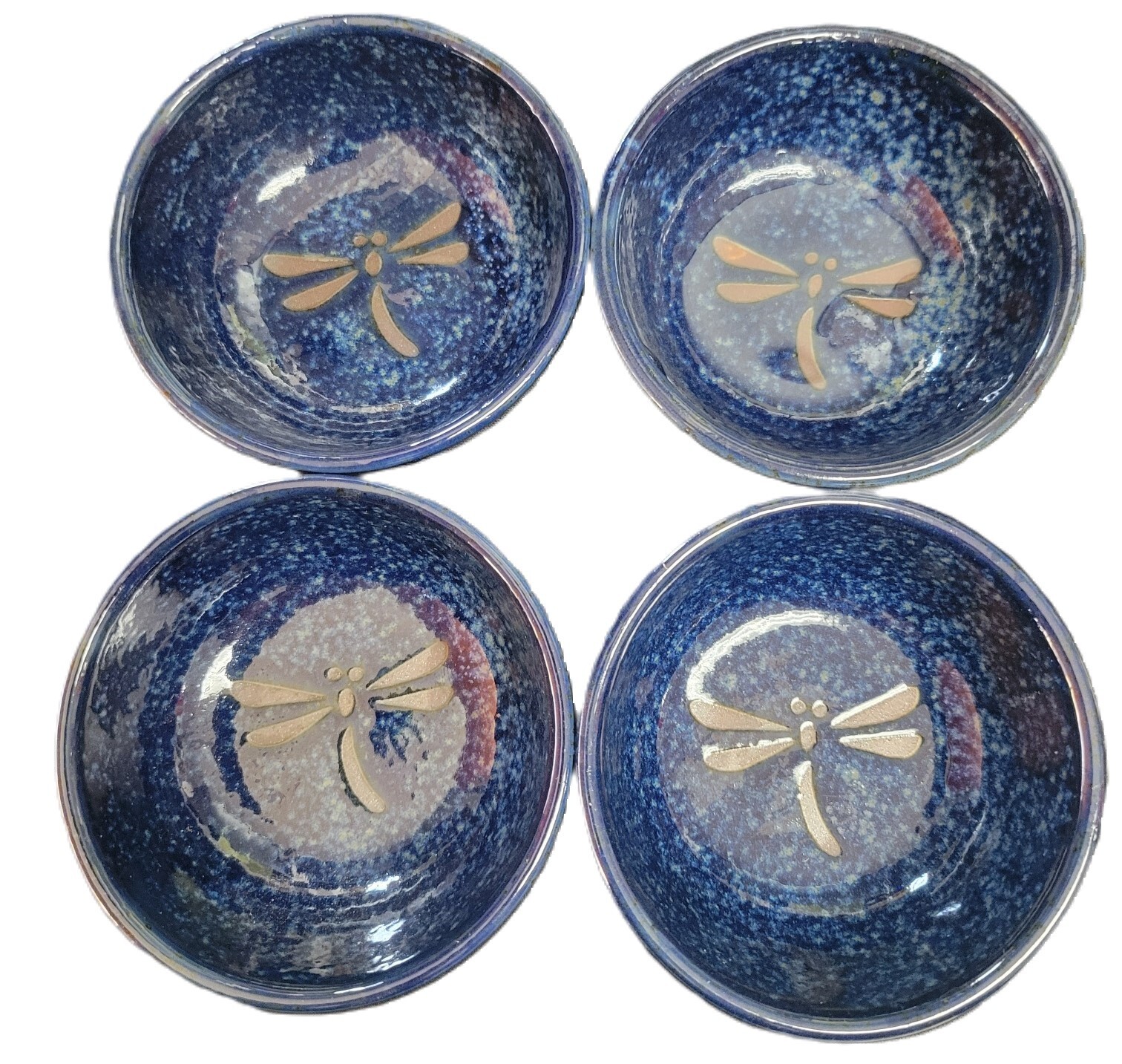 Japanese Dragonfly Blue Ceramic Soy Sauce Dishes ( Set of 4)