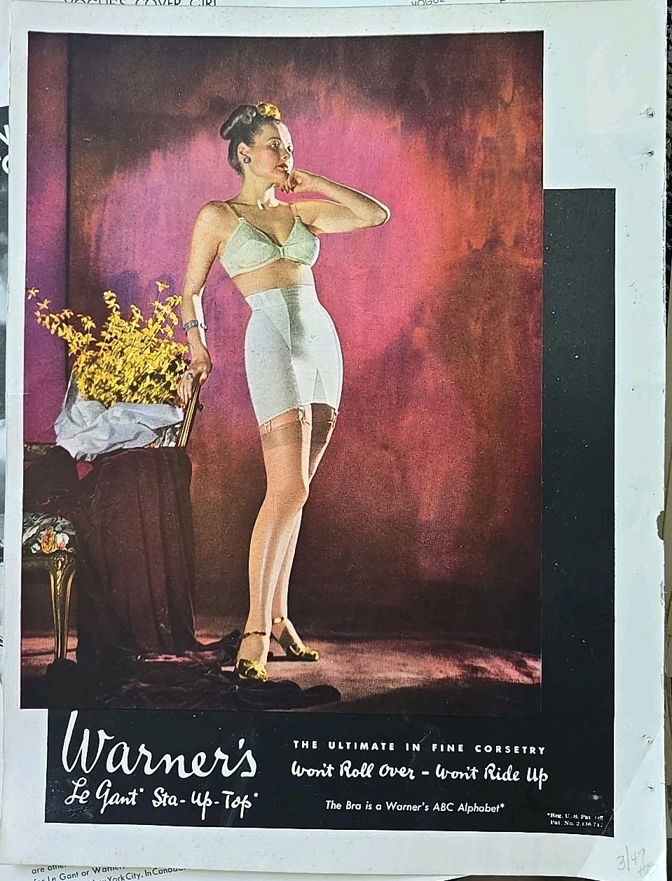 1947 Women's Warner's Le Gant Sta Up Top Girdle Alphabet Bra vintage Color ad 