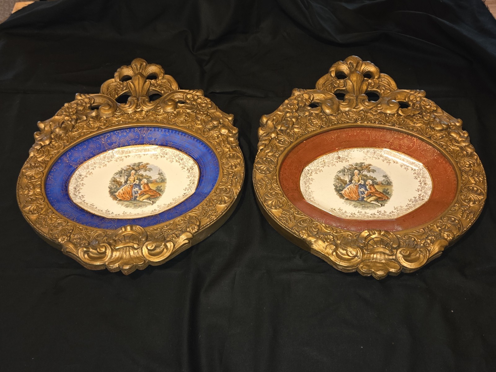 Pair Of Matching  Antique Gold Gilded Carved Wooden Frames Oval Shaped 