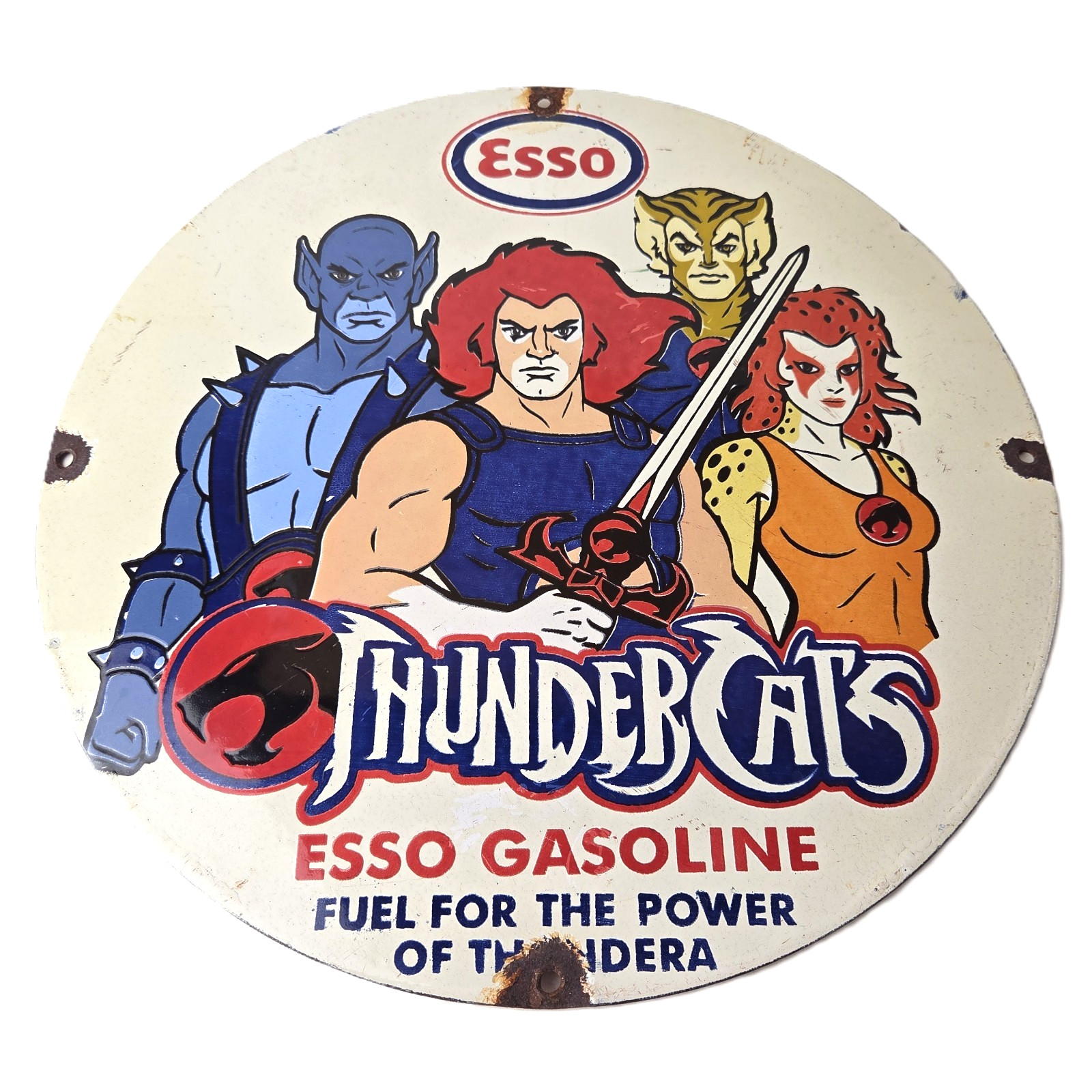 Vintage Esso Gasoline Sign - ThunderCats Toys Action Figure Porcelain Gas Sign