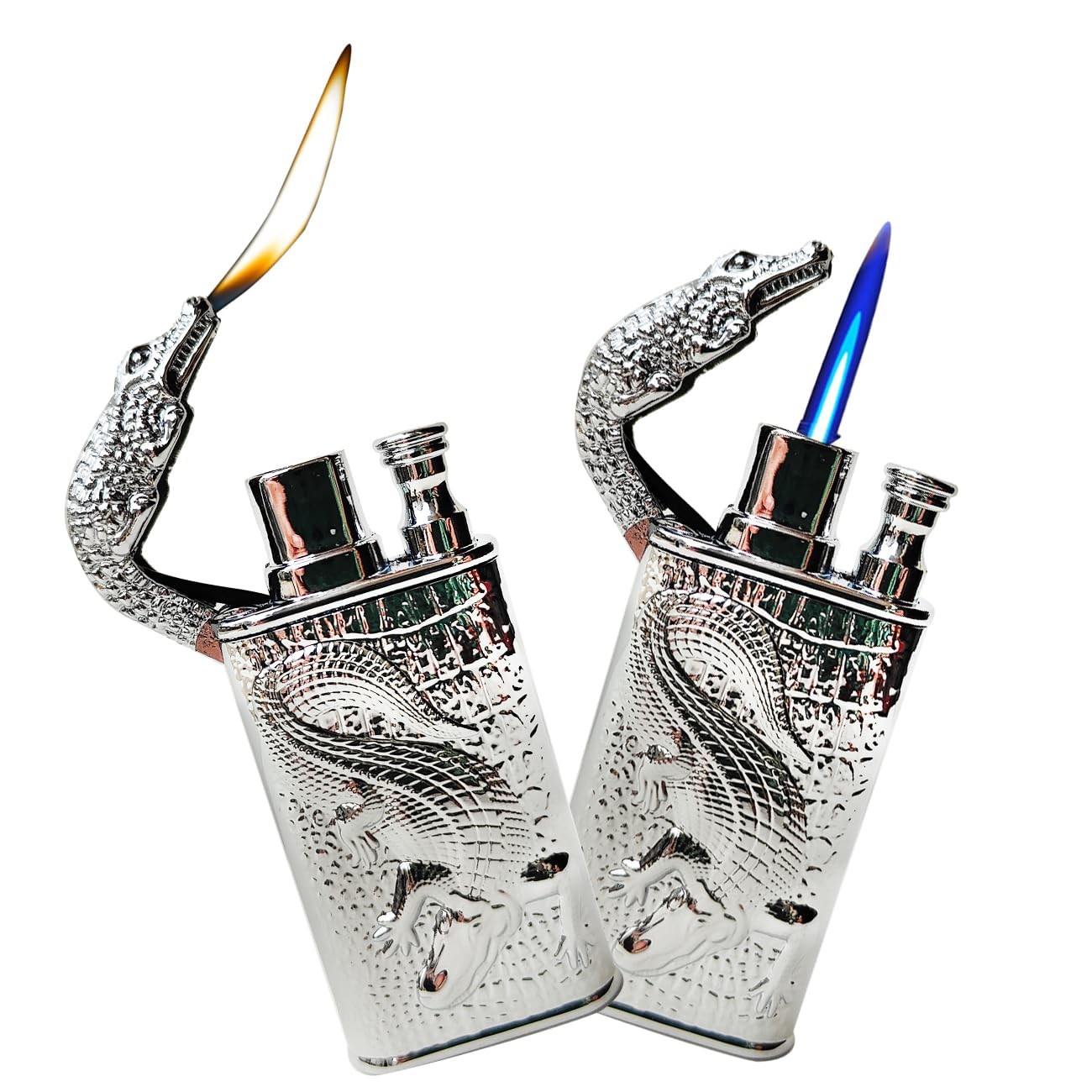 Magic Dual Flame Crocodile Lighter, Torch & Soft Flame Creative Windproof Cro...