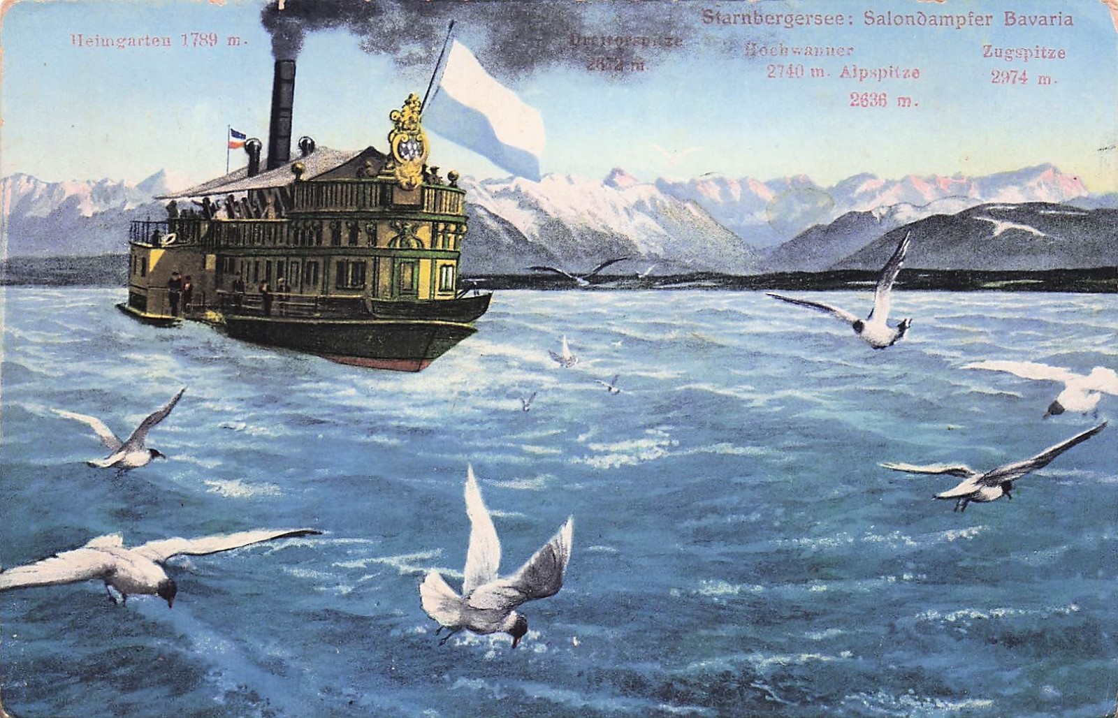 Postcard Vintage(1) DEU,Munich,Bavaria Boat,Water,Mts. #511/25 P 8/23/? (#891)