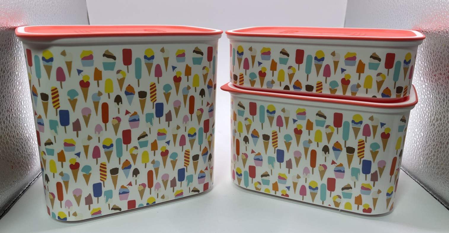 Tupperware Baseline Canisters Set of  3 Pak N Stor Container Ice Cream Parlor